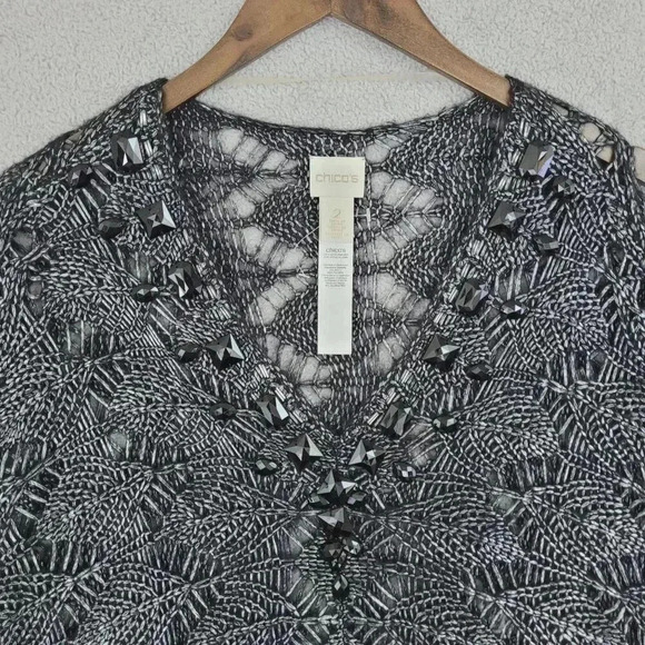 NWOT Chico's Embellished Knit Sweater Size 2 /L Black & Gray 7CT - Picture 5 of 8